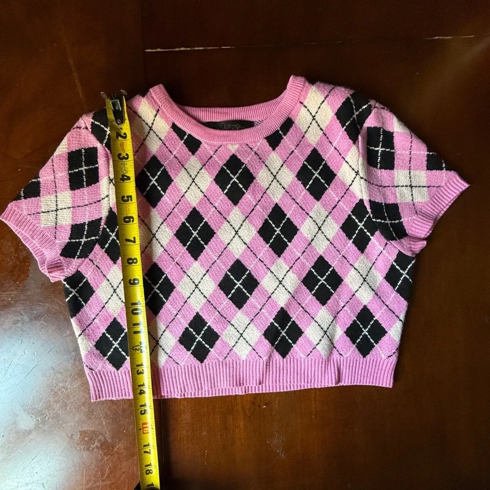 Coco and Shay Pink Argyle Knit Crop Top and Mini Skirt Set JT4776-SET Womens M